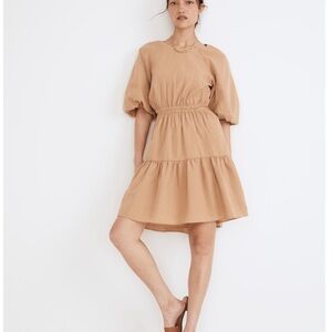 Madewell Tan Puff Sleeve Mini Dress